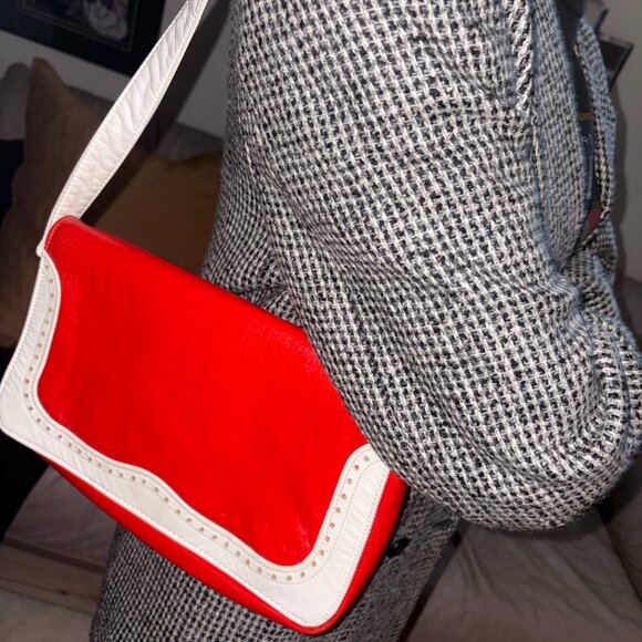 Vintage Red and White Cabrelli Vegan Leather Purse - Picture 1 of 8